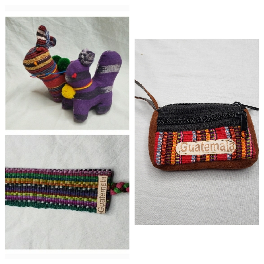 Guatemala 3" Folk Art Huipil Squirrel Rabbit Bookmark Small Money Purse